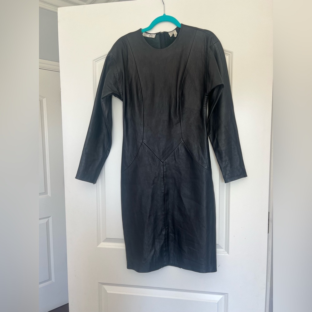 West Bay Vintage Leather Black Dress – Structured Fit